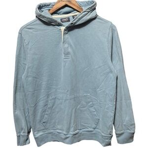plain blank blue chaps 1/4 button up long sleeve hooded casual sweatshirt hoodie